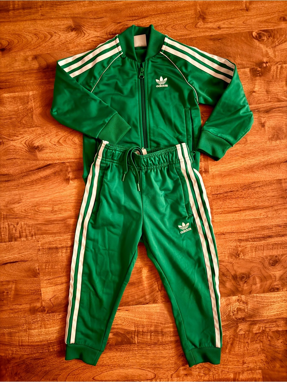 adidas Green Toddler Tracksuit Sweatpants with White Stripes 4T